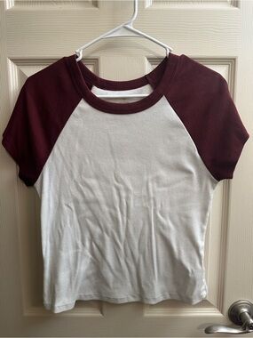 Old Navy White Tee with Maroon Raglan Trim